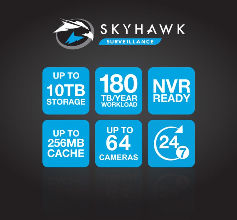 Seagate SkyHawk 6Tt 3.5" 3.5" 7200kierrosta/min 0.006GB Serial ATA-600 Serial ATA-600 7200kierrosta/min