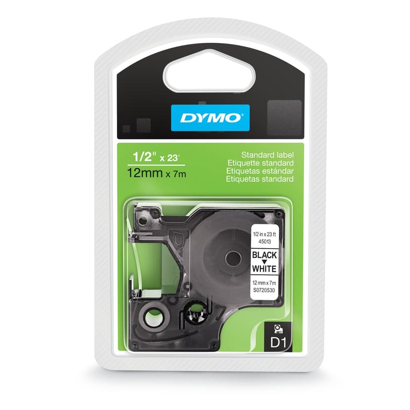 Dymo Tape D1 12mm Svart/Hvit