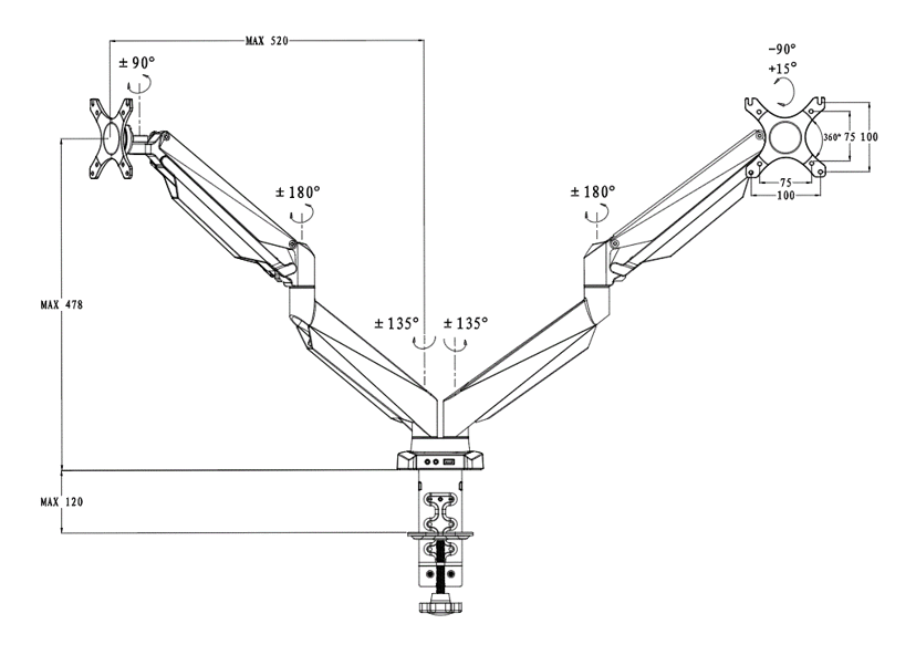 Prokord O4 VESA Dual Gas Lift Arm 10"-32"