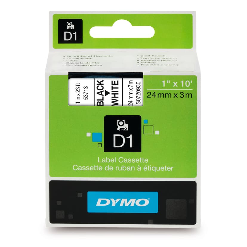 Dymo Tape D1 24mm Sort/Hvid