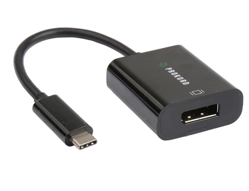 Prokord Prokord USB C Male - Displayport Female 0.1m Black USB-C Han DisplayPort Hun (UTC-DP01-LB) | Dustin.dk
