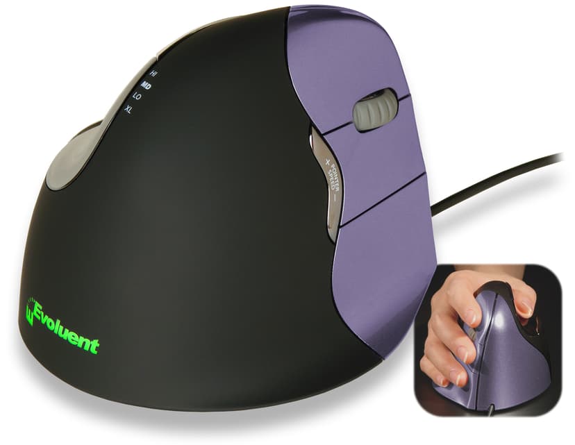 Evoluent VerticalMouse 4 Small Kabelansluten 2600dpi Mus Lila, Svart