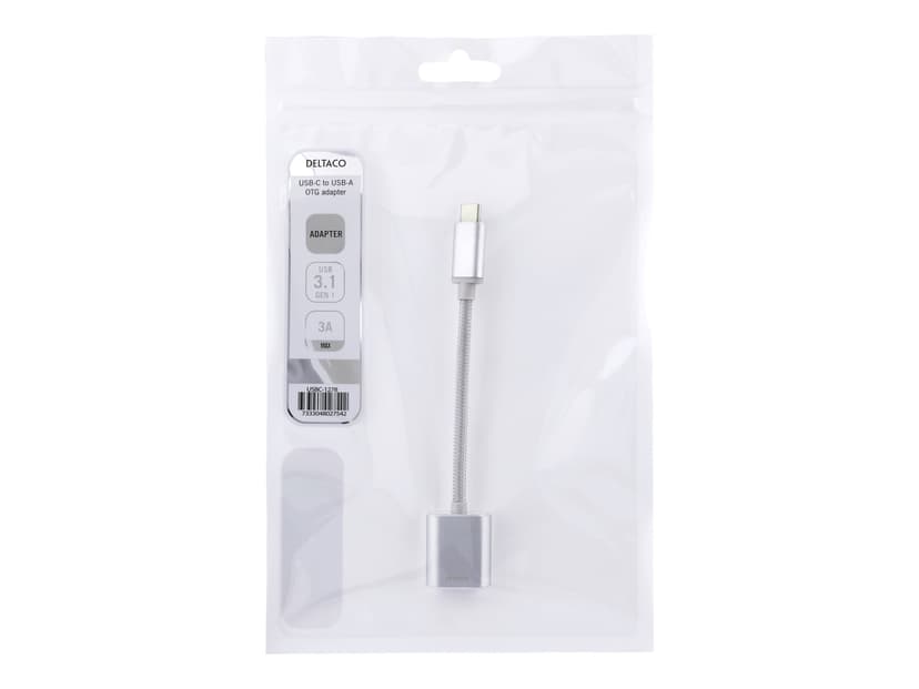 Deltaco USB-C 3.1 To USB-A adapter OTG 10 cm - Silver 24 pin USB-C Hane 9-stifts USB typ A Hona