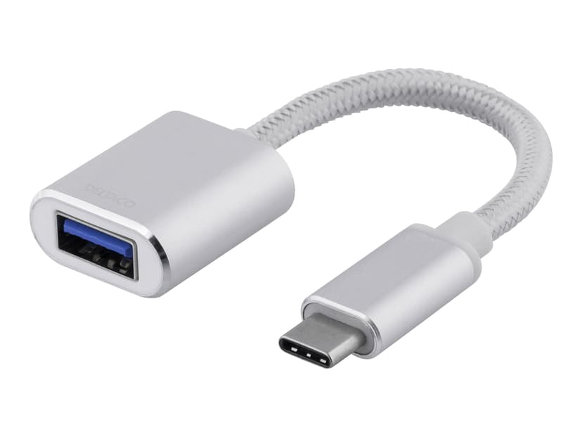 Deltaco USB-C 3.1 To USB-A adapter OTG 10 cm - Silver 24 pin USB-C Hane 9-stifts USB typ A Hona