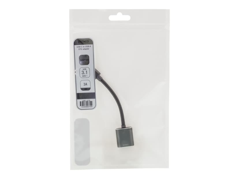 Deltaco USB-C 3.1 To USB-A adapter OTG 10 cm - Space Grey 24 pin USB-C Hane 9-stifts USB typ A Hona