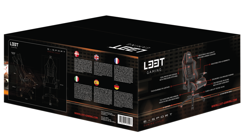L33T E-Sport Gaming Tuoli - Punainen + Lightpack + Punaiset renkaat