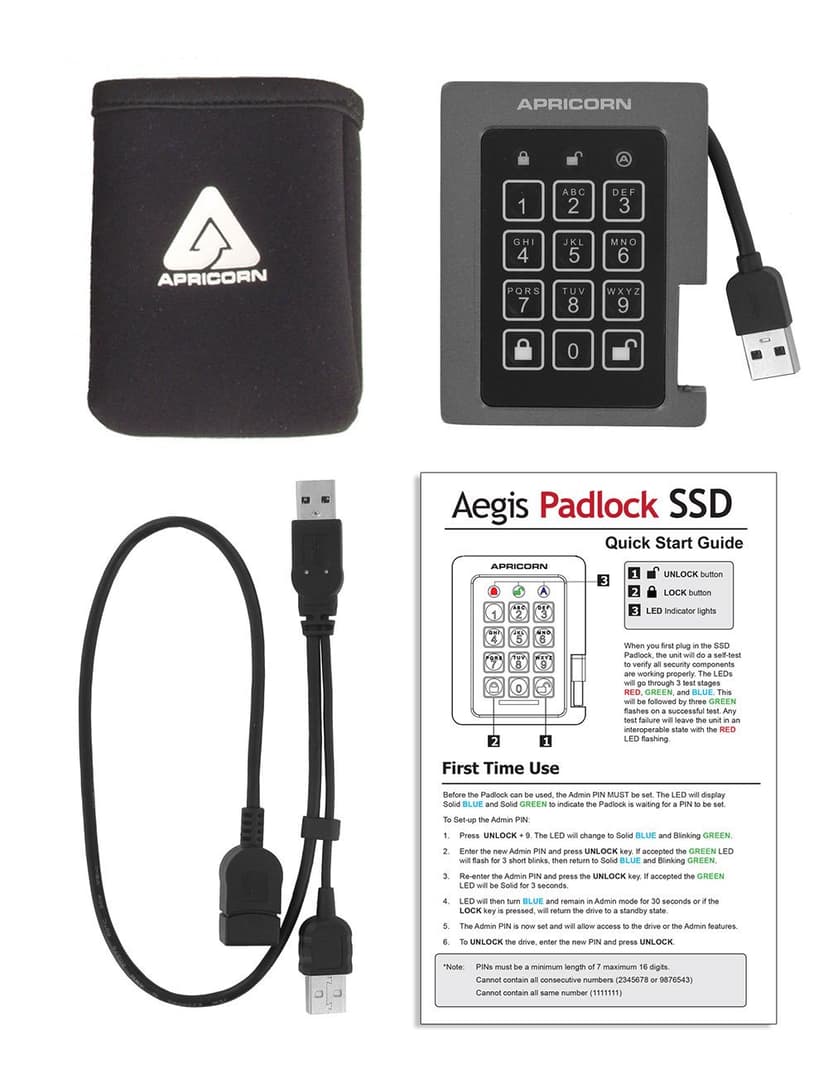 Apricorn Padlock 1TB SSD USB A-tyyppi Musta