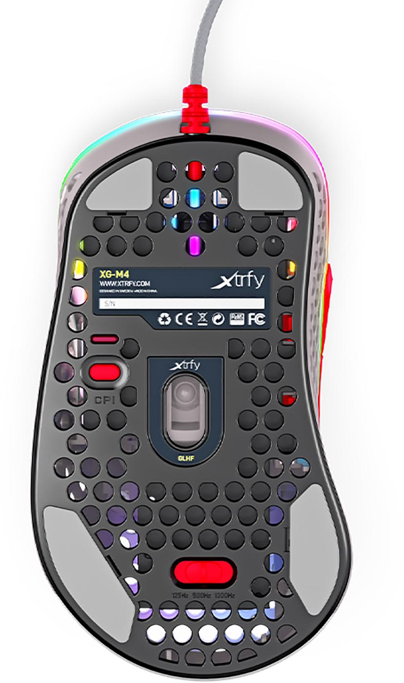 Xtrfy M4 RGB Gaming Mouse Retro Kablet 16,000dpi Mus Grå, Hvit, Rød