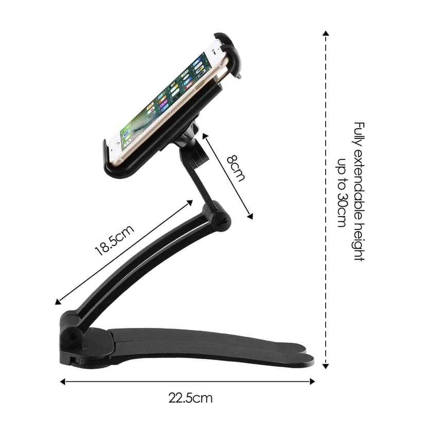 Desire2 Tablet/Mobileställ Lång Arm Bord/Vägghållare 2in1 Svart