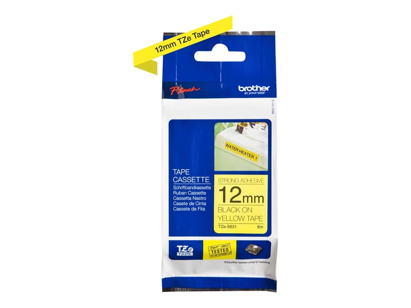 Brother Tape 12mm TZe-S631 Svart/Gul Ekstra Sterk