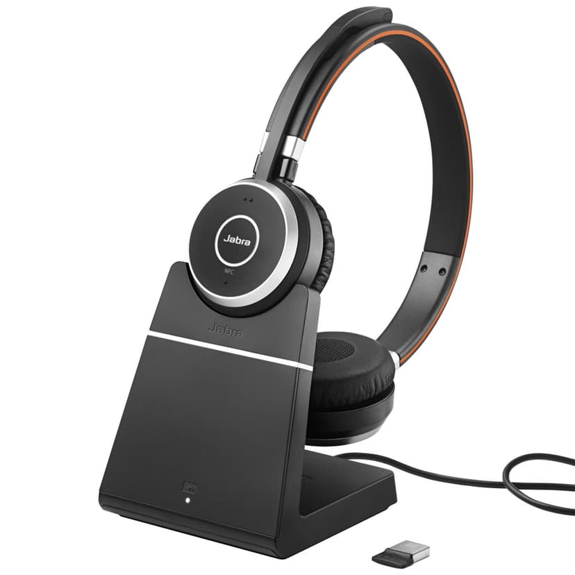 Jabra Evolve 65+ UC + Chargning Stand Kuuloke + mikrofoni USB-A Bluetooth-sovittimen kautta Stereo Musta