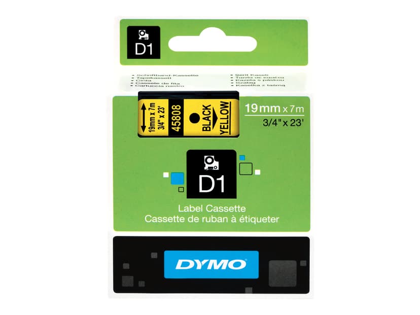 Dymo Tape D1 19mm Musta/Keltainen