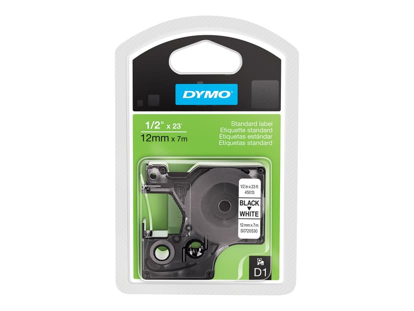 Dymo Tape D1 12mm Sort/Hvid