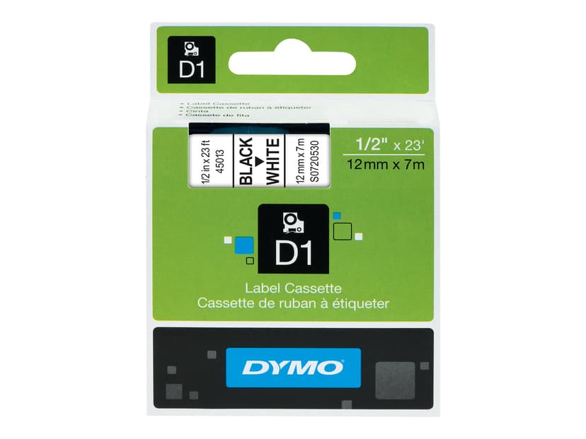Dymo Tape D1 12mm Svart/Hvit