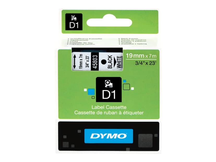 Dymo Tape D1 19mm Musta/Valkoinen