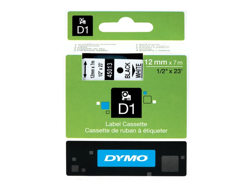 Dymo Tape D1 12mm Hvid/Sort