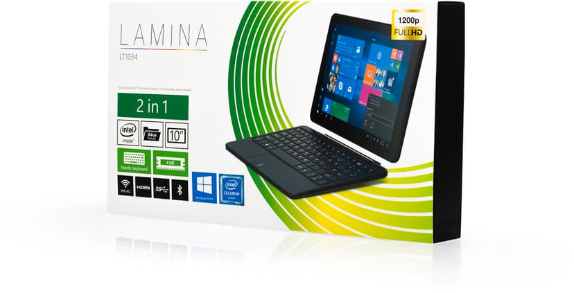 Lamina LT1034 Win10 Pro + Nordic Keyboard + Car Charger 10.1" 64GB 4GB Musta