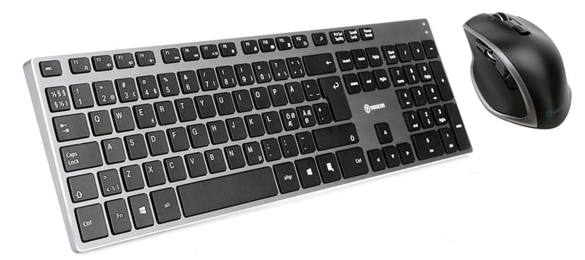 Voxicon Slim Metal Keyboard 295 Grey +Pro Mouse Dm-P30wl Nordisk Sett med tastegruppe og mus