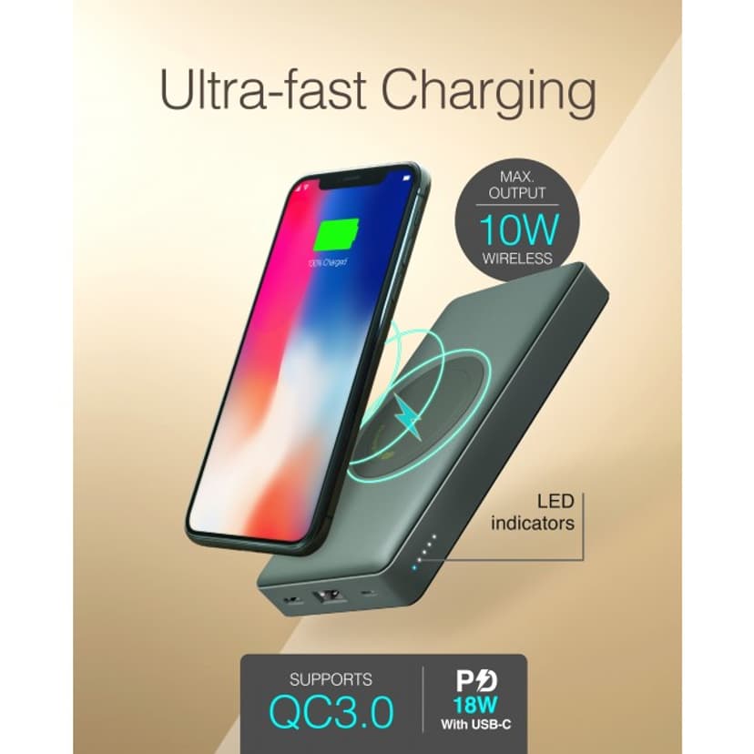 GP Trådlös Powerbank 10000mAh 10W Grå
