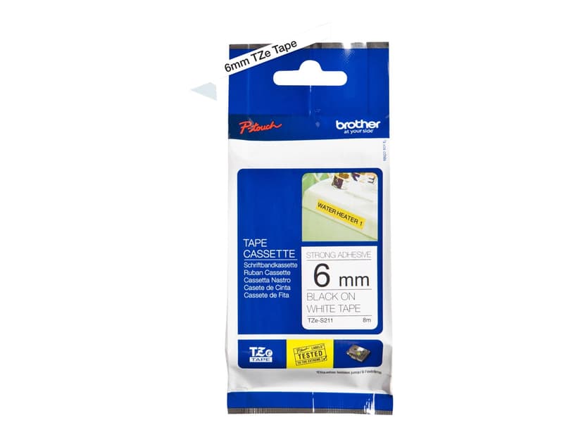 Brother Tape TZE-S211 6mm Svart/Hvit Extra Stark