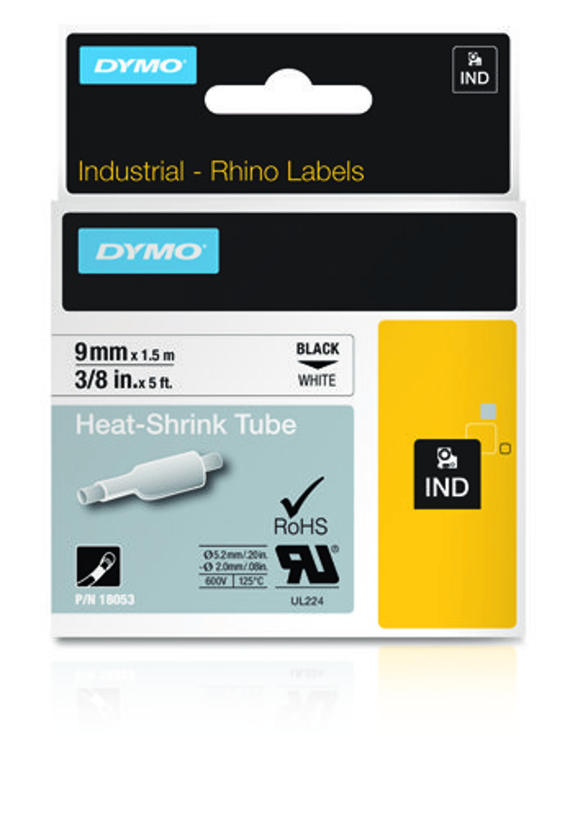 Dymo Tape RhinoPRO Kutisteputki 9mm Musta/Valkoinen