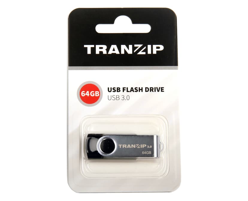 Tranzip Flip 64GB USB A-tyyppi Musta, Hopea