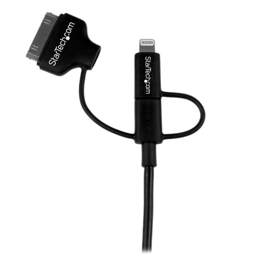 Startech 1m Black Lightning or 30-pin Dock or Micro USB to USB Cable 1m USB A Micro-USB B