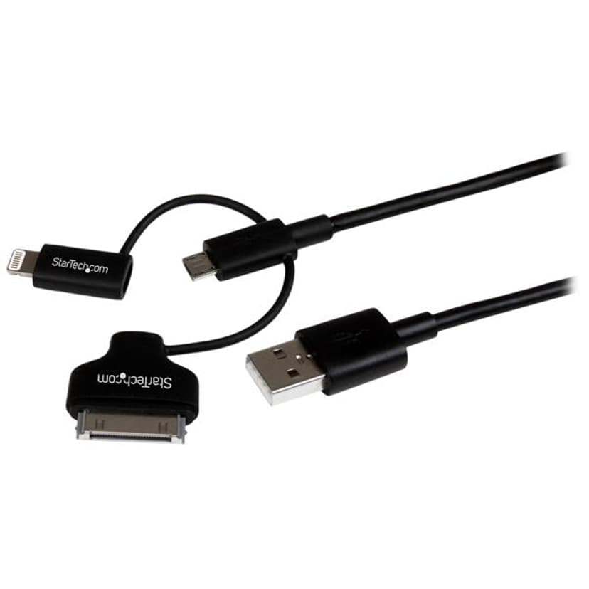 Startech 1m Black Lightning or 30-pin Dock or Micro USB to USB Cable 1m 5 pin Micro-USB Type B, Apple Dock -liitin, Apple Lightning Uros 4 nastan USB- A Uros