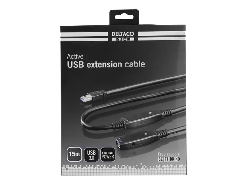 Deltaco USB3-1008 15m USB A USB A Musta