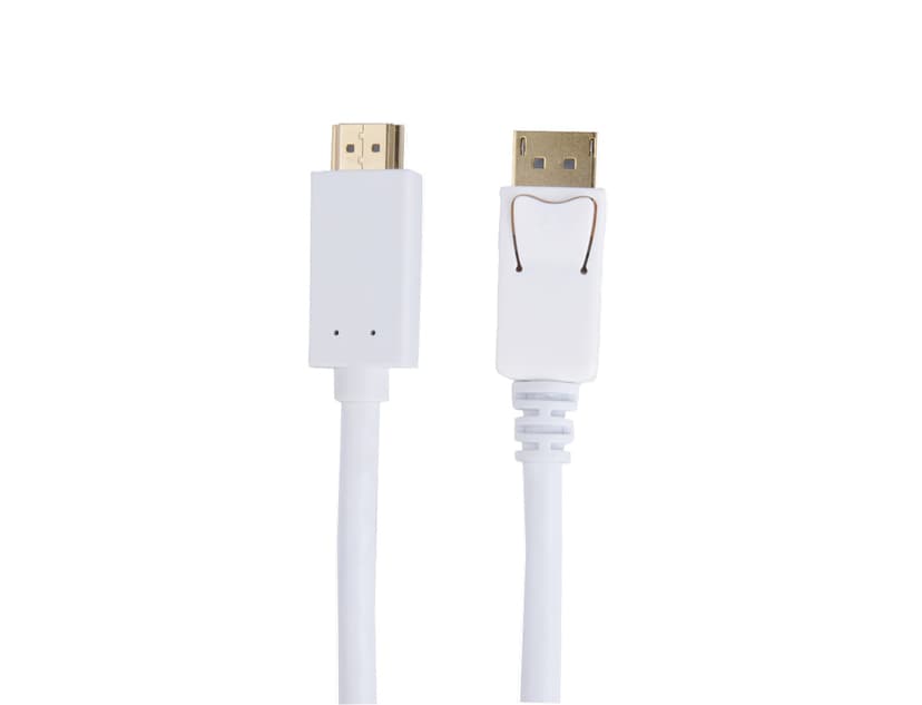 Prokord Displayport til HDMI 3M Hvid - Guldbelagt 3m DisplayPort Han HDMI Han