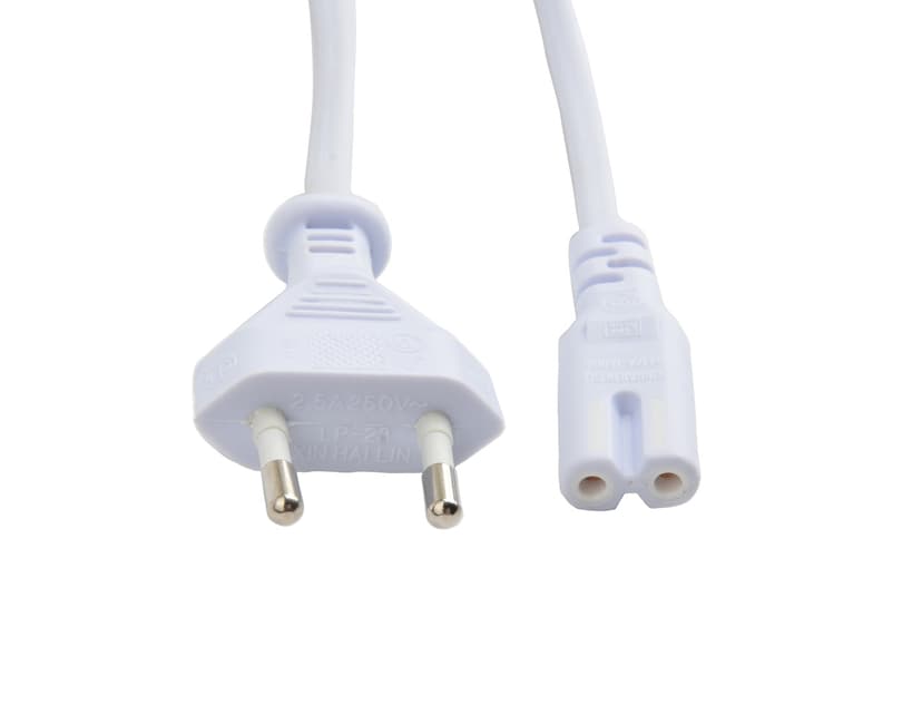 Prokord Cable Power 2-Pin - Straight 3.0M White 3m Europlug (power CEE 7/16) Uros Power IEC 60320 C7