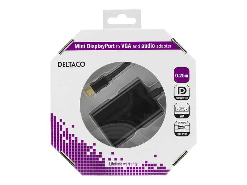 Deltaco DP-VGA13-K 0.25m Mini DisplayPort VGA (D-Sub) Musta