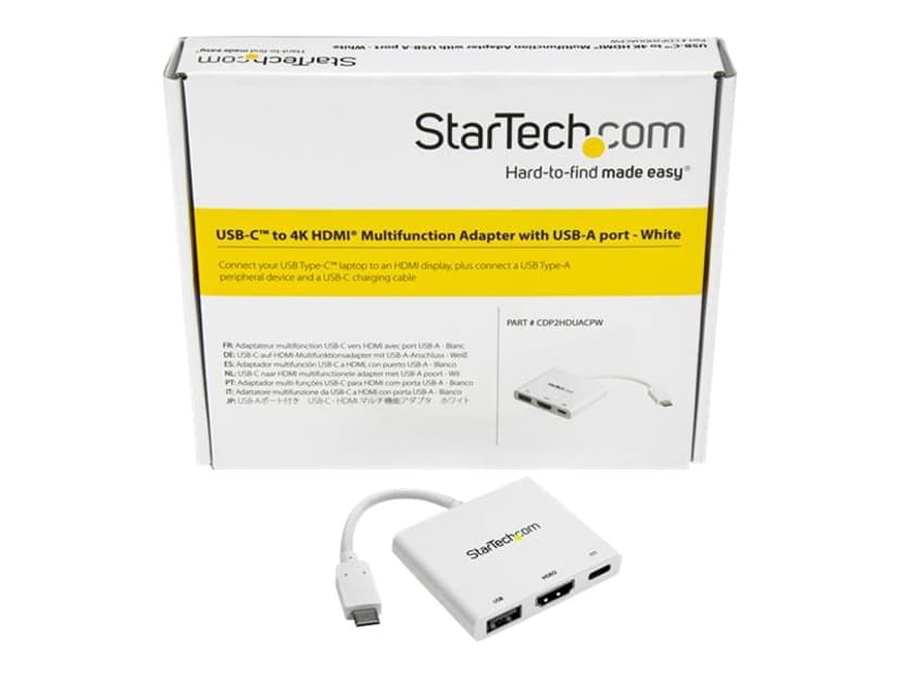 Startech USB-C to 4K HDMI Multifunction Adapter with Power Delivery and USB-A Port extern videoadapter 0.06m 24 pin USB-C Hane 24-stifts USB-C med strömförsörjning, 9-stifts USB typ A, HDMI Type A Hona