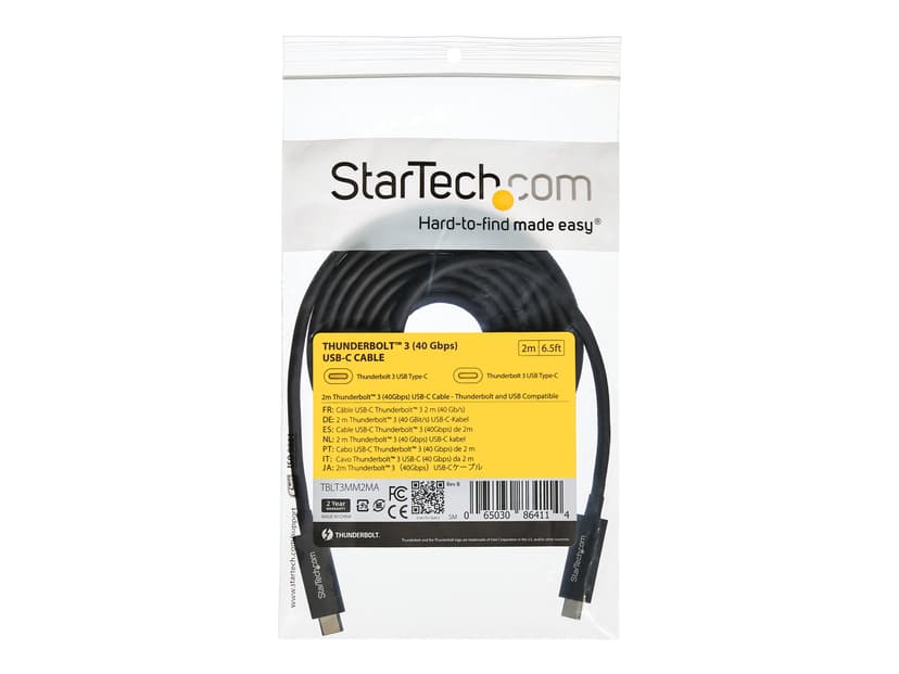 Startech Thunderbolt 3/USB-C 40Gbps 2m Cable 2m 24 pin USB-C Hane 24 pin USB-C Hane