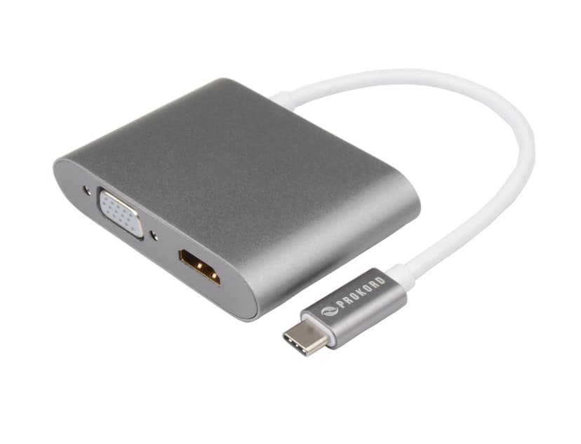 Prokord Portreplikator USB-C Hann DVI-D, HDMI, VGA Hunn Sølv