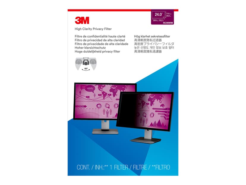 3M High Clarity Privacy Filter for 24" Widescreen Monitor 24" 16:9