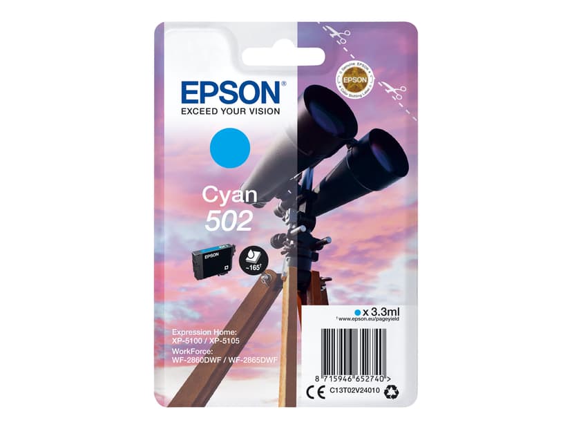 Epson Bläck Cyan 502 - XP-5100/5105/WF-2860/2865 (C13T02V24010