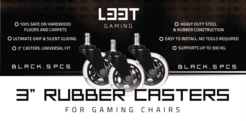 L33T Wheel 3" Casters - Gaming Chairs (Black) Universal 5pcs