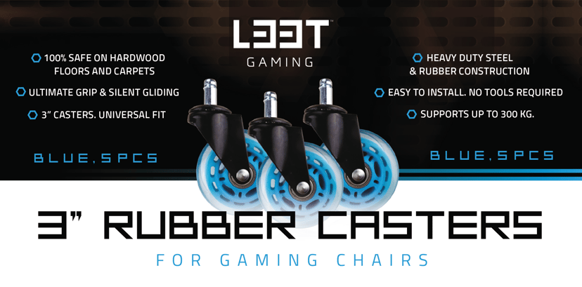 L33T Wheel 3" Casters - Gaming Chairs (Blue) Universal 5pcs