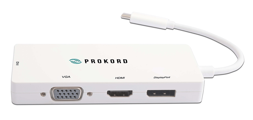 Prokord USB-C 4-In-1 VGA/DVI/HDMI/DP 4K Adapter USB-C Uros DisplayPort, DVI-D, HDMI, VGA Naaras Valkoinen