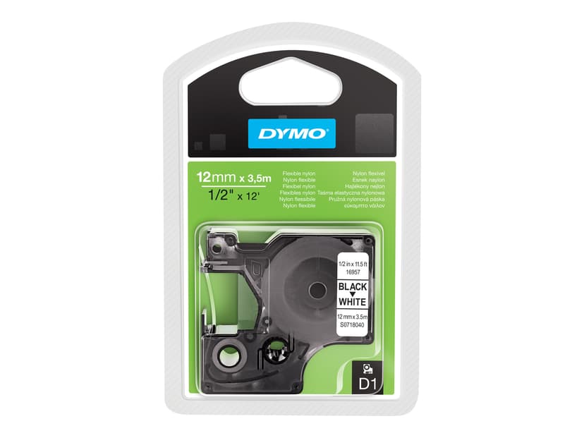 Dymo Tape D1 12mm Musta/Valkoinen Joustava