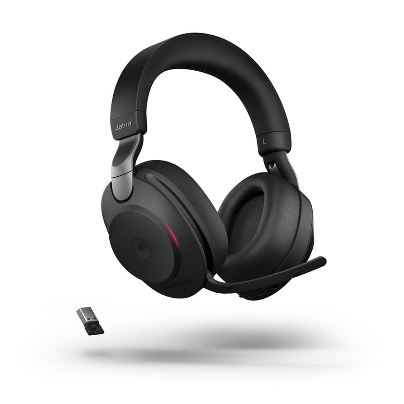 Jabra Evolve2 85 MS with Stand Hodesett USB-A via Bluetooth-adapter Optimert for MS Teams Stereo Svart