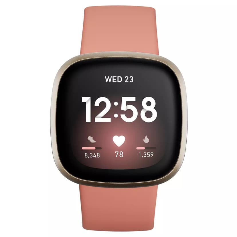 Fitbit Versa 3 Pink Clay/Soft Gold Kondi-armbåndsur, Aktivitetssporer