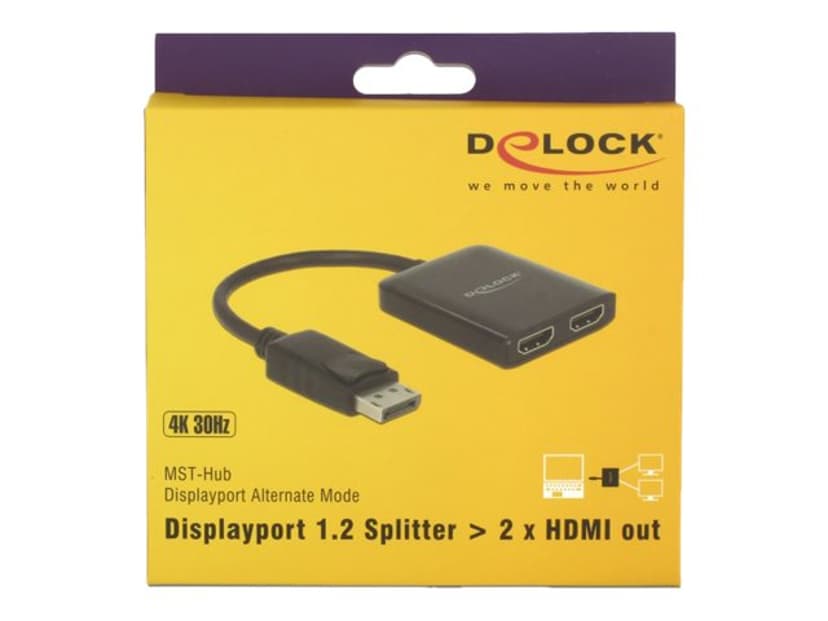 Delock Displayport 1.2 Splitter 1 x Displayport in > 2 x HDMI out 4K 30 Hz