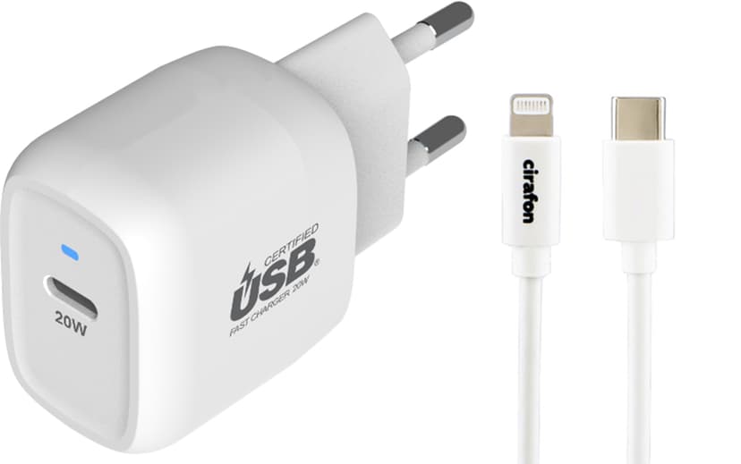 Cirafon Power Delivery 20 + USB-C To Lightning 1m Valkoinen