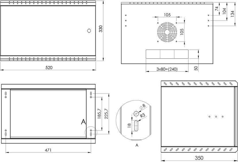 Direktronik Väggrack 19" 6U 35CM Metalldörr