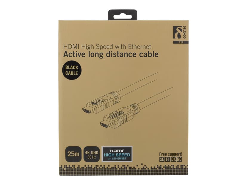 Deltaco HDMI - HDMI HIGH SPEED W/ ETHERNET ACTIVE 25m HDMI-tyyppi A (vakio) HDMI-tyyppi A (vakio) Musta