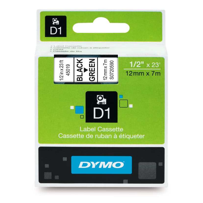 Dymo Tape D1 12mm Musta/Vihreä