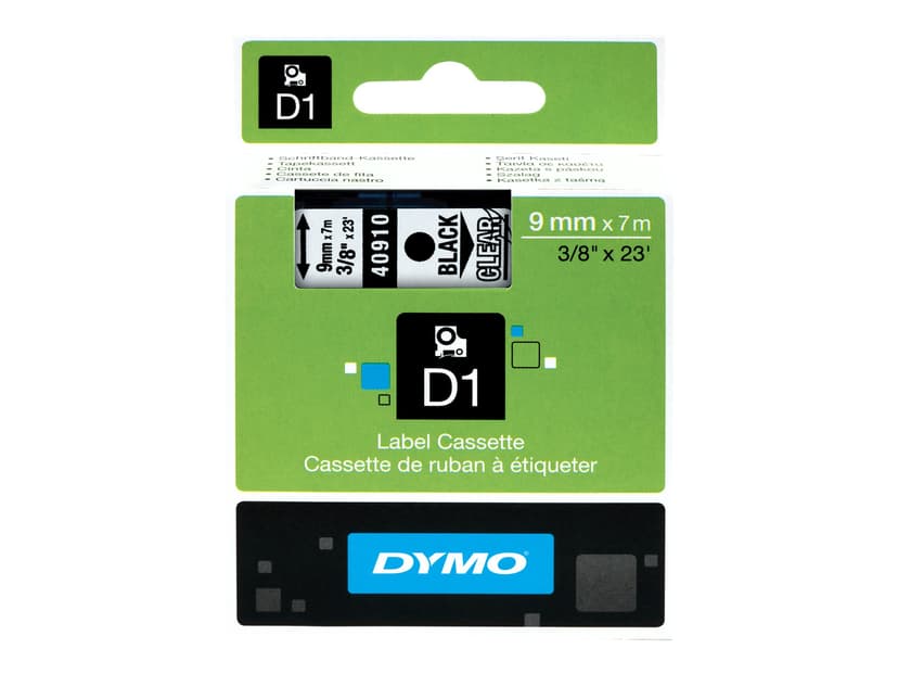 Dymo Tape D1 9mm Musta/Läpinäkyvä