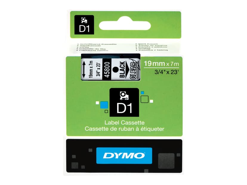 Dymo Tape D1 19mm Musta/Läpinäkyvä